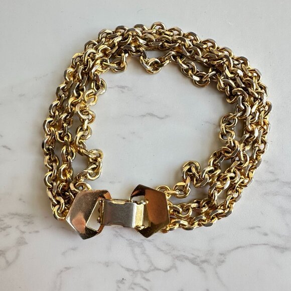 Vintage Gold Tone Chain Bracelet with Red Rhinestones 7.25" - Picture 7 of 8